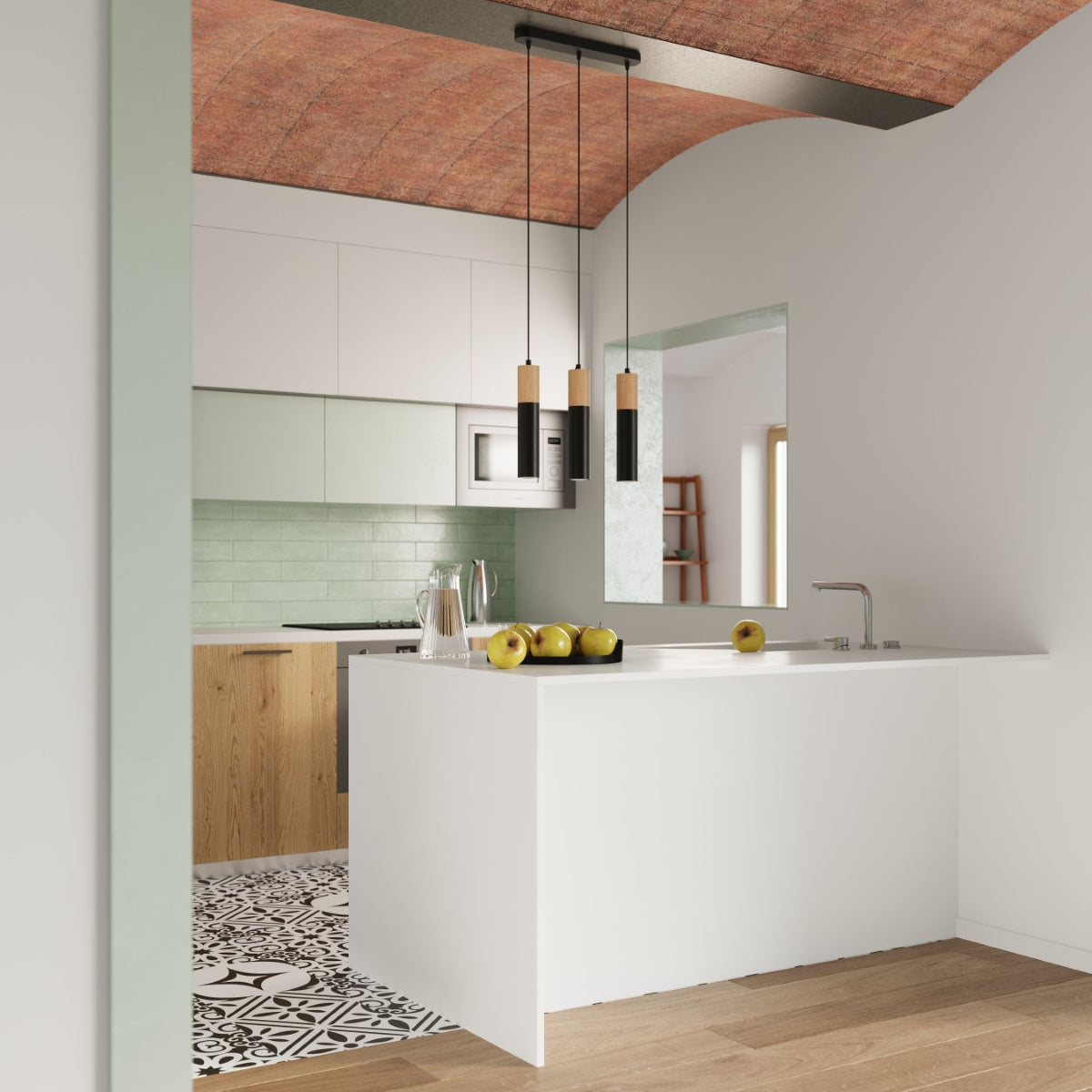 Sollux Pablo Pendant Light with GU10 Bulb Fitting – Modern Steel and Wood Lamp, Black and Natural Wood
