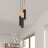 Sollux Pablo Pendant Light with GU10 Bulb Fitting – Modern Steel and Wood Lamp, Black and Natural Wood