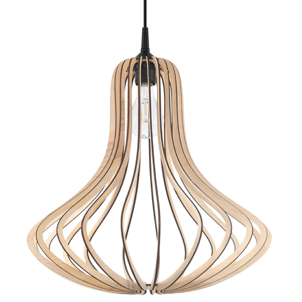 Sollux Elza Pendant Light with E27 Bulb Fitting – Scandinavian Wood Lamp, Natural Wood