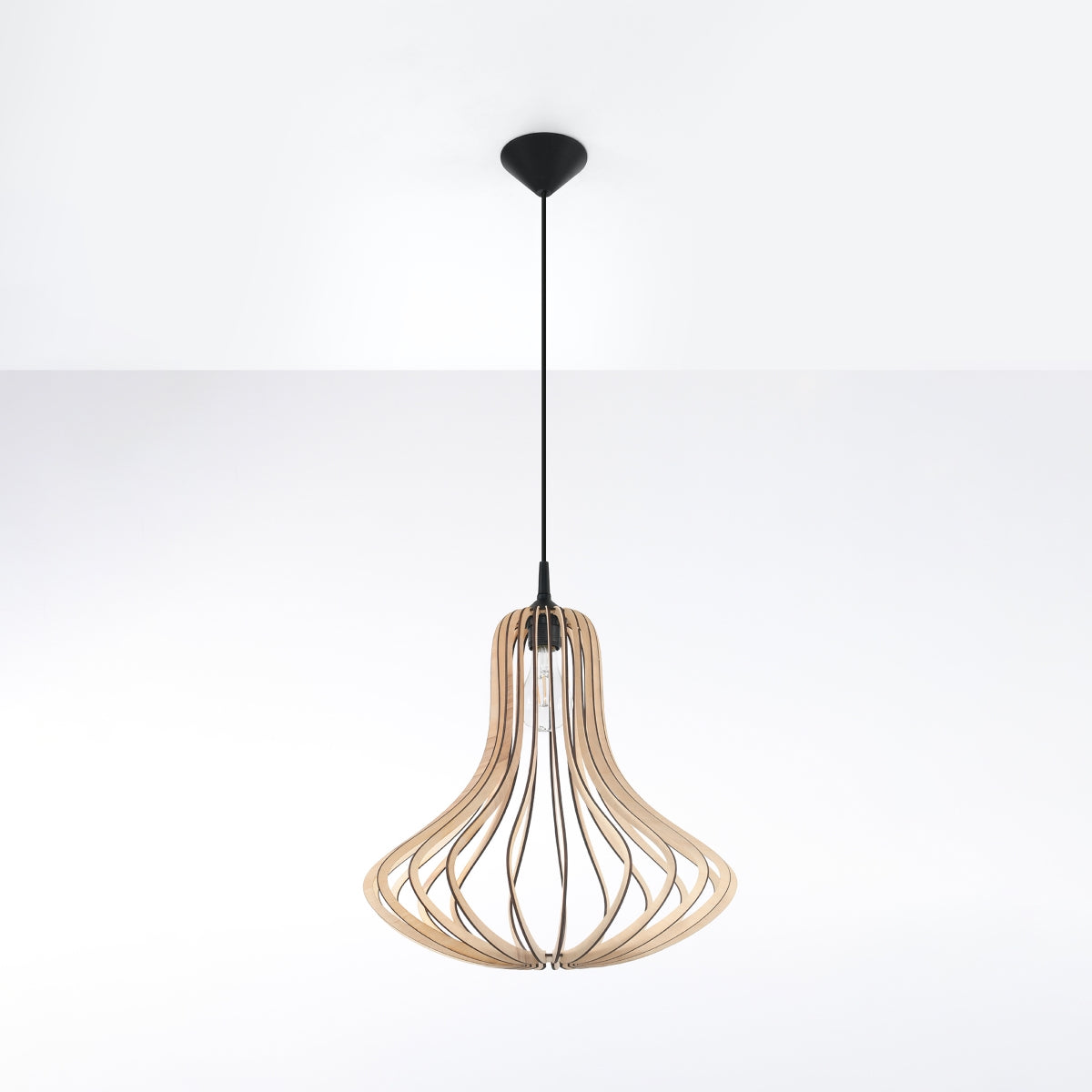 Sollux Elza Pendant Light with E27 Bulb Fitting – Scandinavian Wood Lamp, Natural Wood