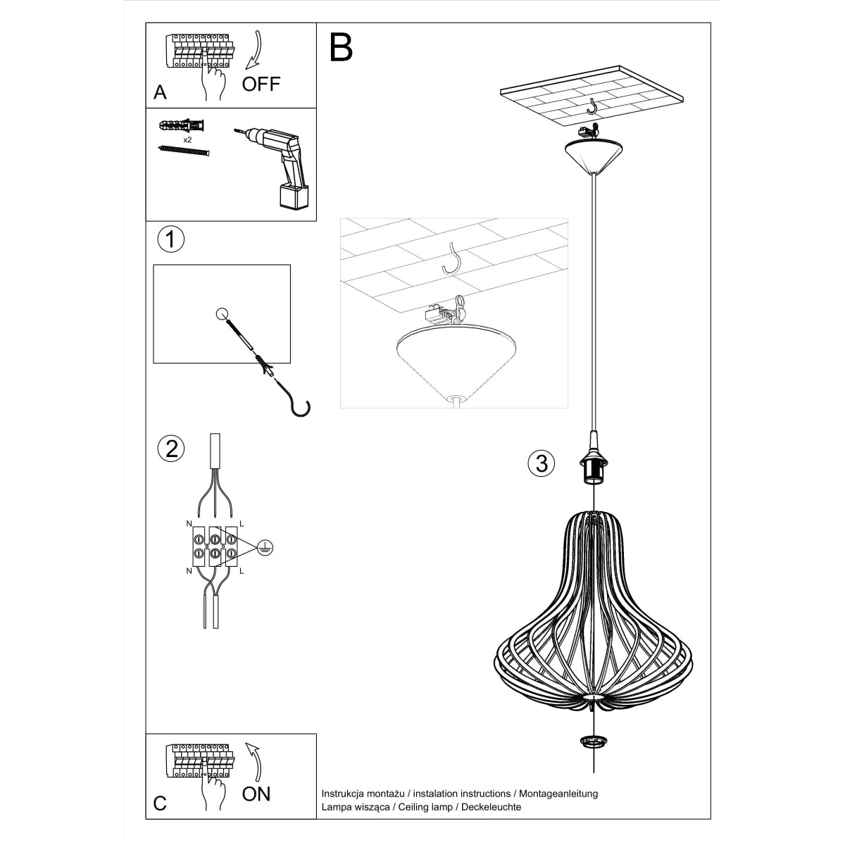 Sollux Elza Pendant Light with E27 Bulb Fitting – Scandinavian Wood Lamp, Natural Wood