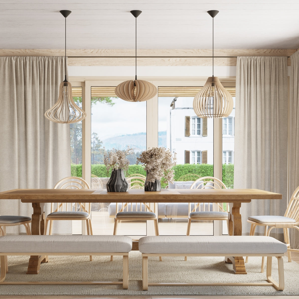 Sollux Elza Pendant Light with E27 Bulb Fitting – Scandinavian Wood Lamp, Natural Wood