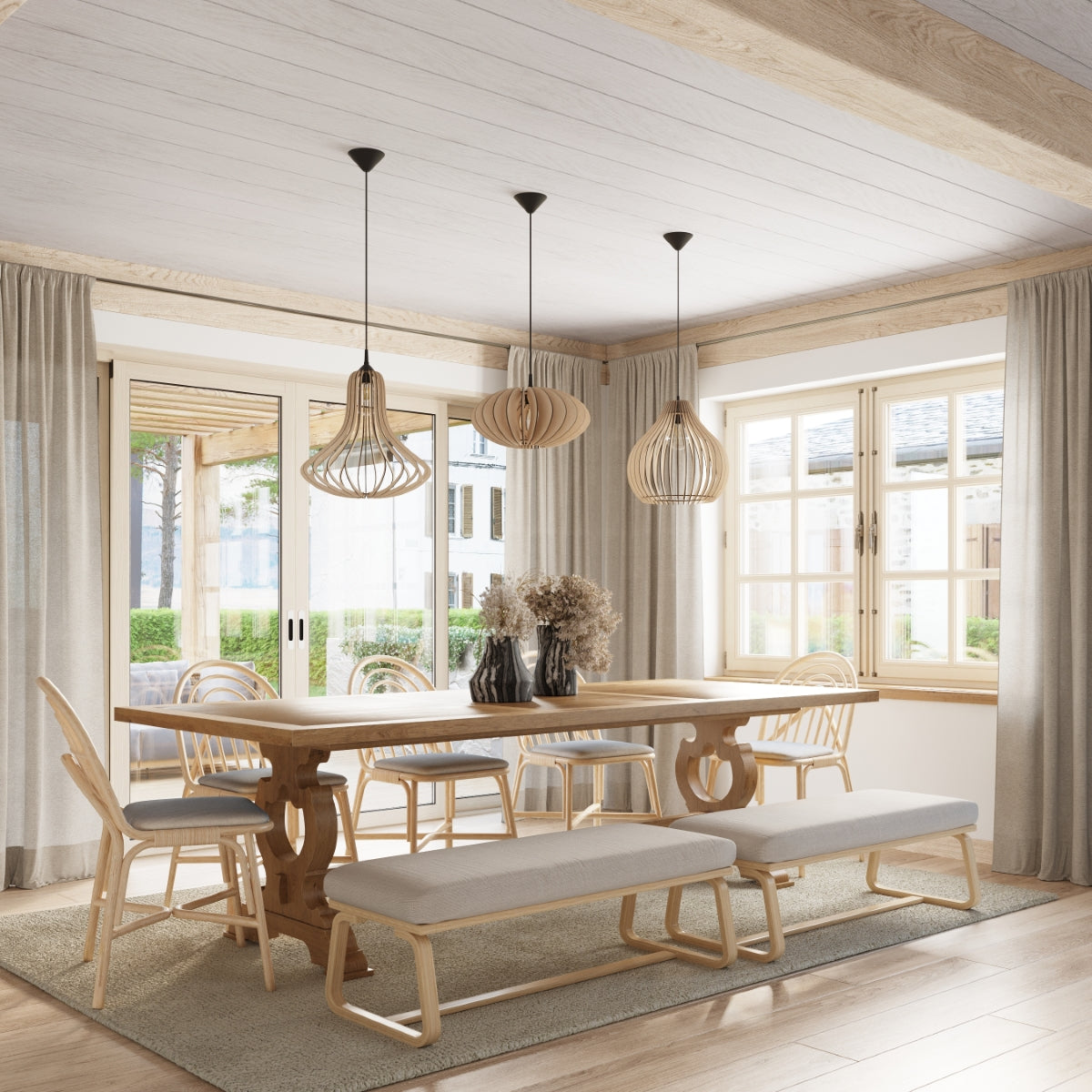 Sollux Elza Pendant Light with E27 Bulb Fitting – Scandinavian Wood Lamp, Natural Wood
