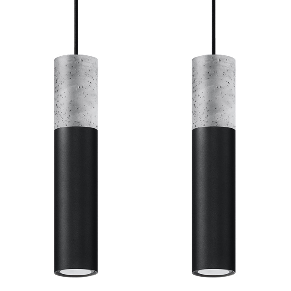 Sollux Borgio Modern Pendant Light with 2 GU10 Lights – Steel and Concrete Ceiling Lamp, Black and Grey