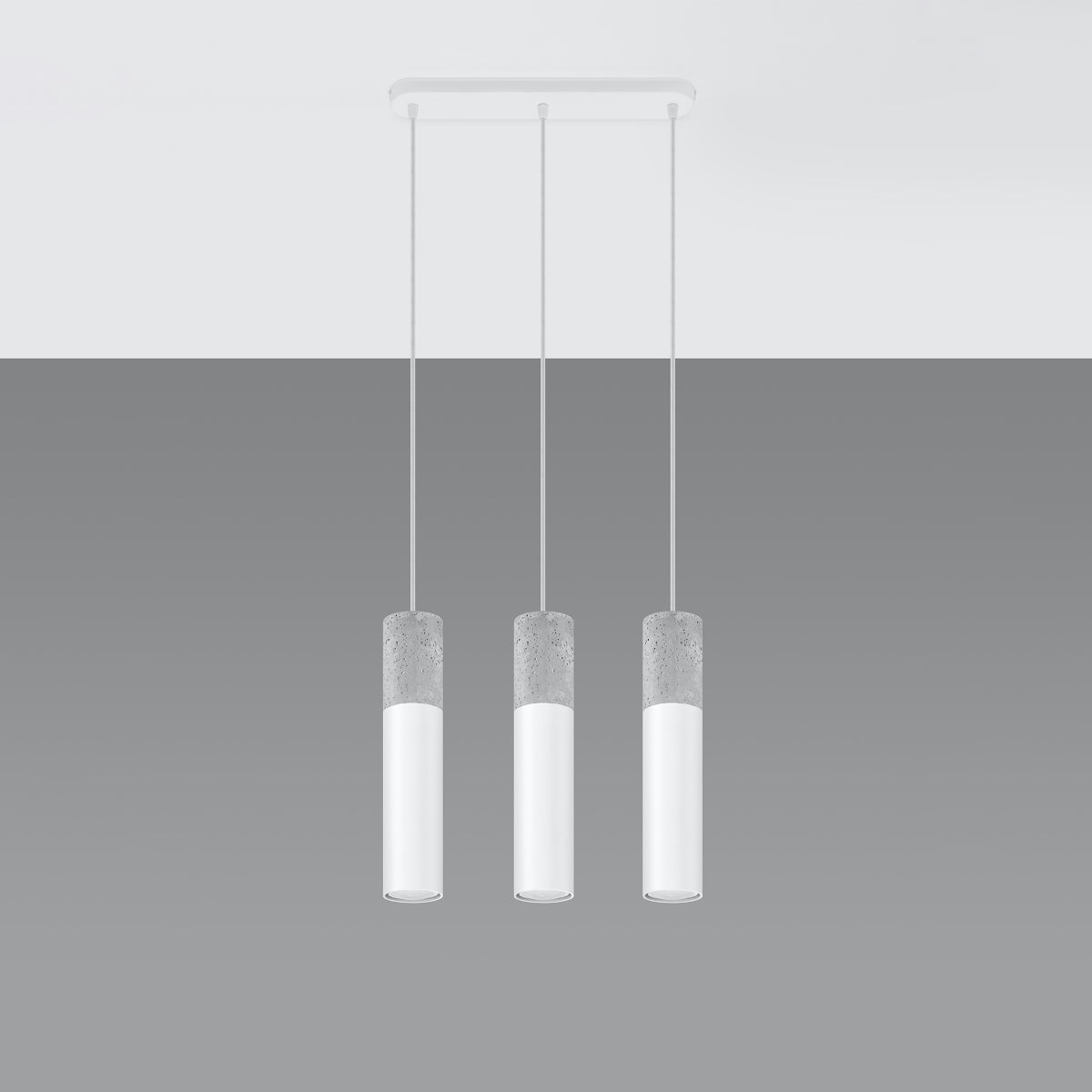 Sollux Borgio Modern Pendant Light with 3 GU10 Lights – Steel and Concrete Ceiling Lamp, White and Grey