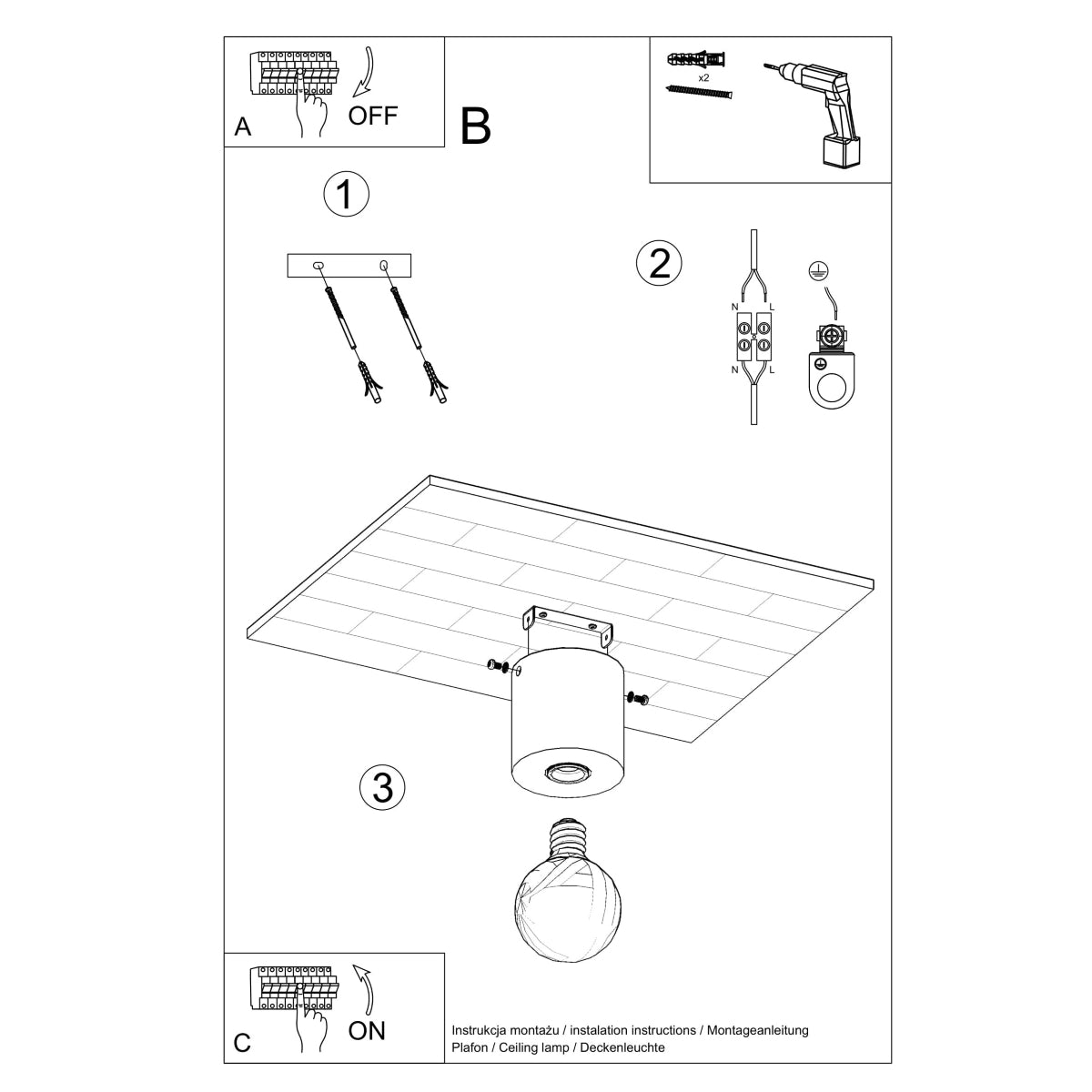 Sollux Salgado Industrial Concrete Ceiling Light with E27 Fitting – Grey Ceiling Lamp