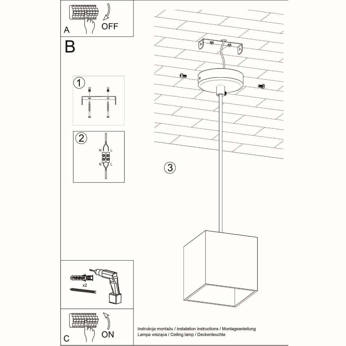 Sollux Lighting Quad Pendant Lamp with GU10 Fitting – Modern Aluminium Ceiling Light, White