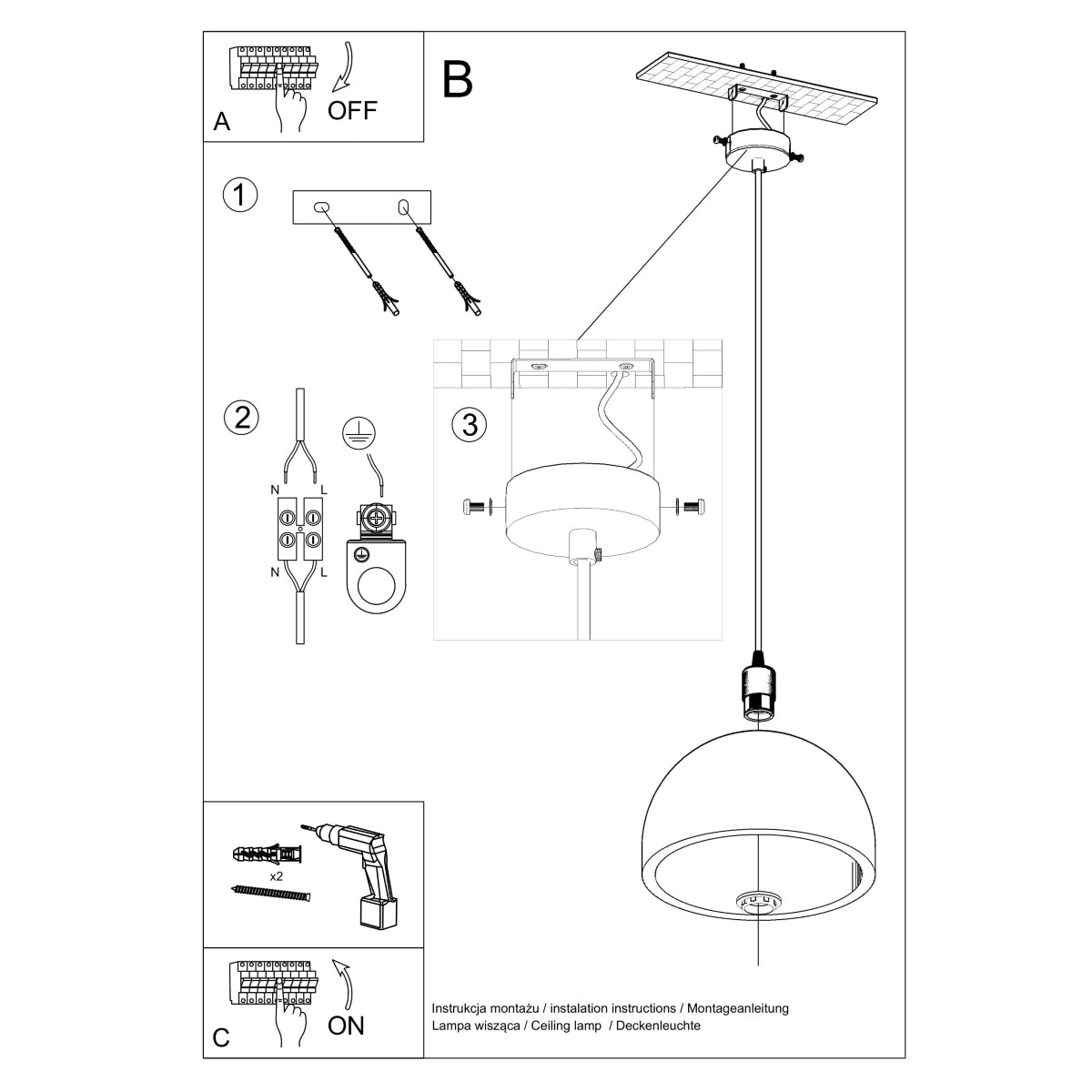 Sollux Pendant Lamp Pablito with Concrete Shade, E27 – Industrial Design Hanging Light, Grey