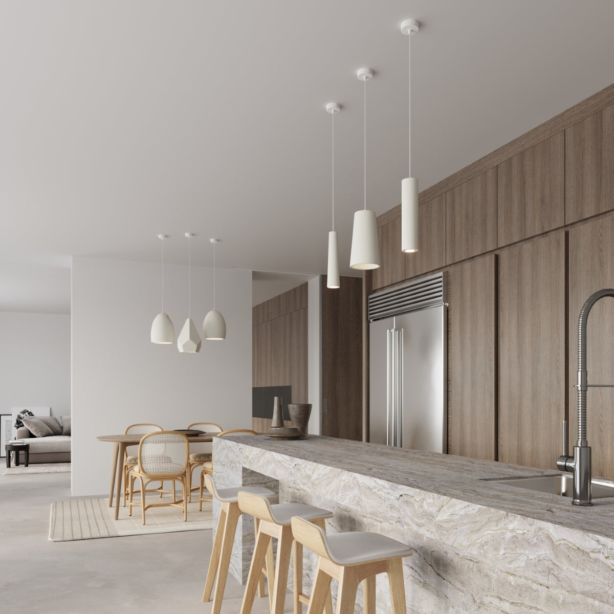 Sollux Bukano Pendant Lamp with Ceramic Shade, E27 – Modern Design Hanging Light, White