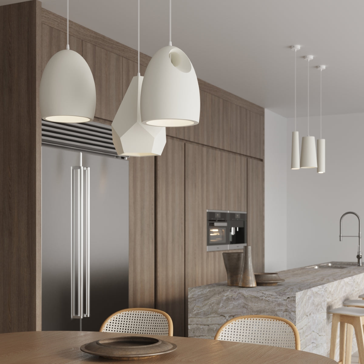 Sollux Bukano Pendant Lamp with Ceramic Shade, E27 – Modern Design Hanging Light, White
