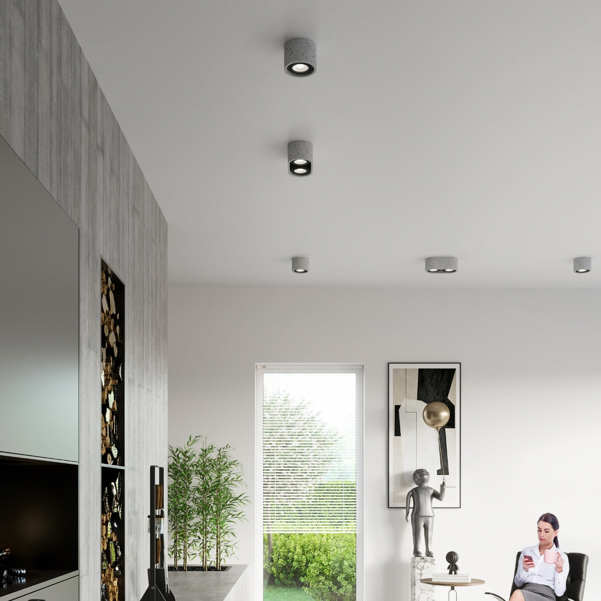 Sollux Basic Ceiling Lamp with 2 GU10 Lights, Concrete – Industrial Design Spotlight, Grey