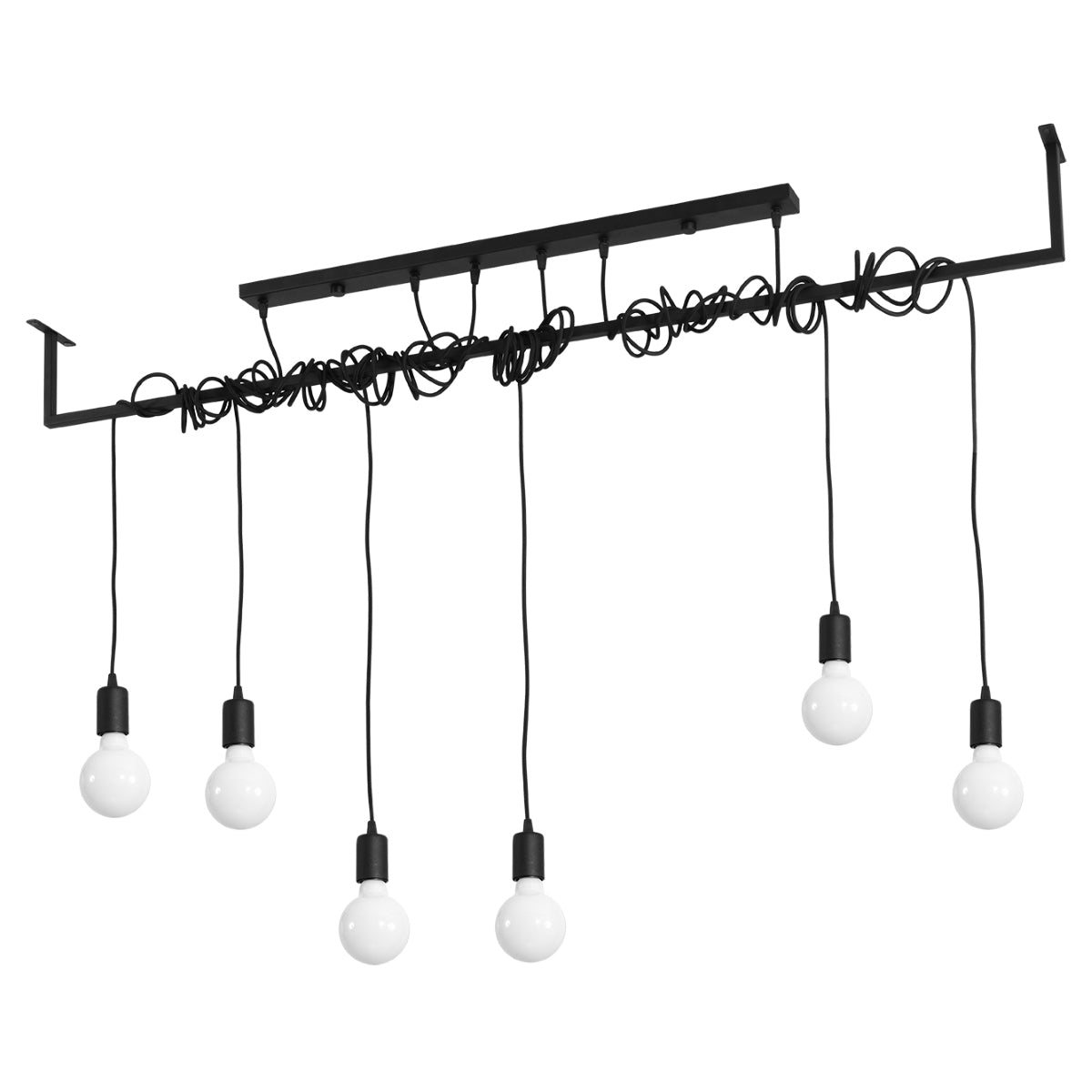 Sollux Salamanca Chandelier with 6 E27 Lights, Fabric and Steel – Modern Design, Black