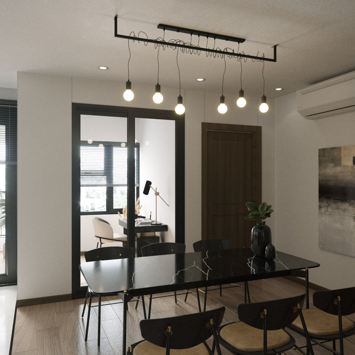 Sollux Salamanca Chandelier with 6 E27 Lights, Fabric and Steel – Modern Design, Black