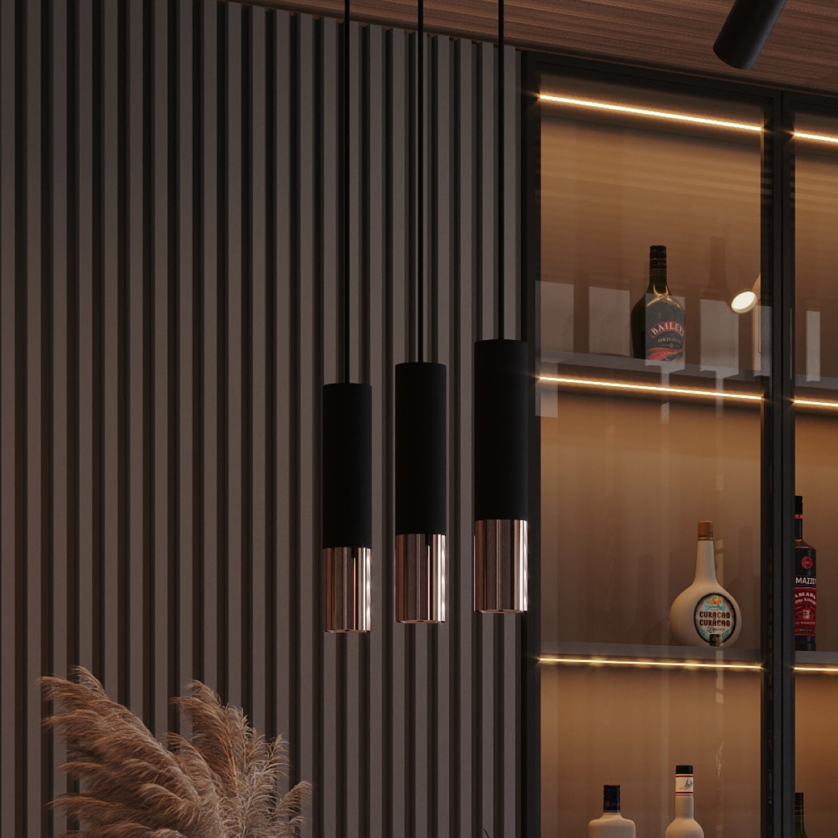 Sollux Loopez Pendant Light in Steel with GU10 Fitting – Modern Design Home Lighting, Black, Copper