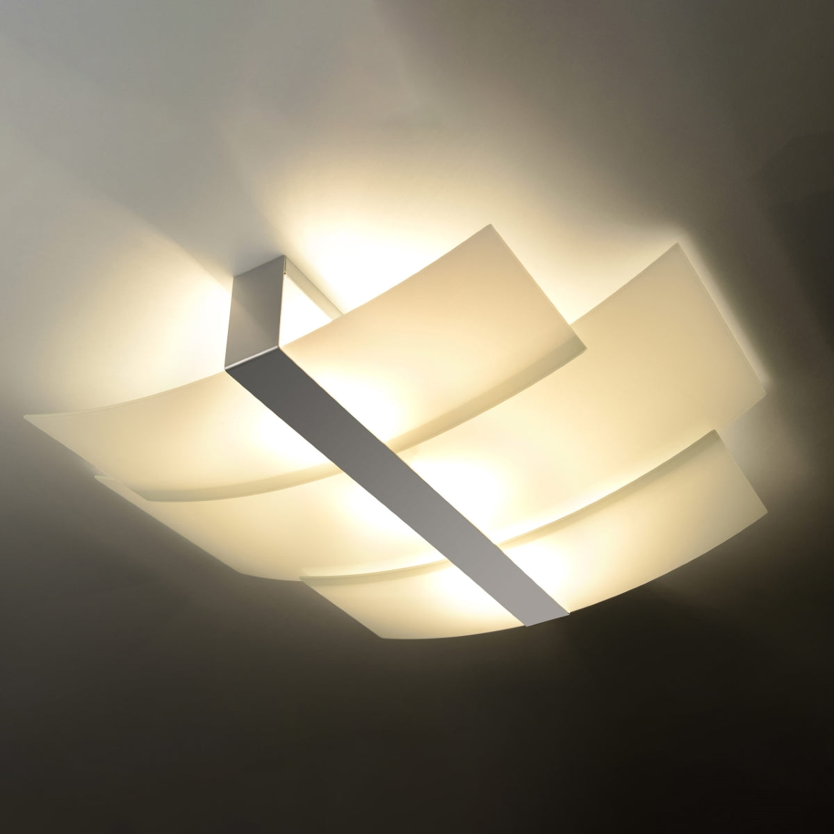 Sollux Lighting Celia Steel & Glass Ceiling Lamp with 3 E27 Lights – Modern Design, Chrome & White