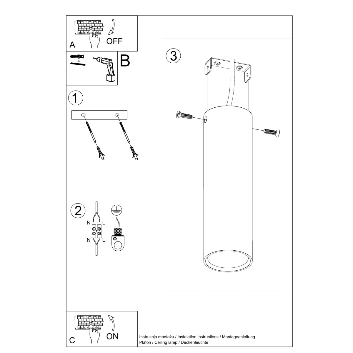 Lagos Modern Steel Ceiling Light, GU10