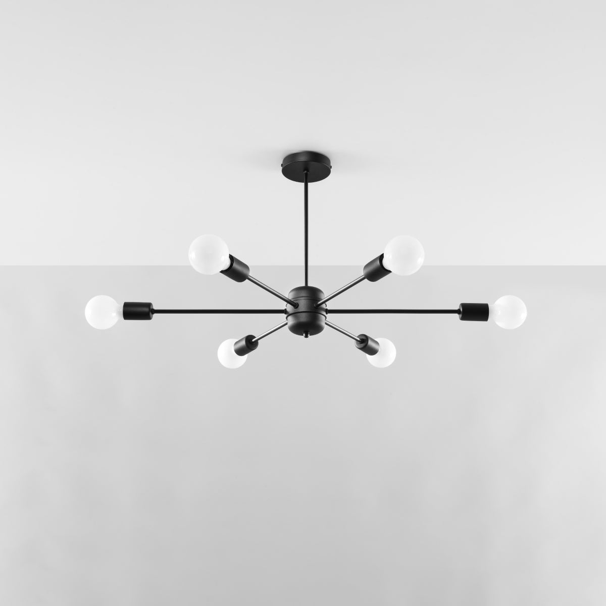 Sollux Lighting Lango Steel Chandelier with 6 E27 Lights – Modern Design Ceiling Light, Black