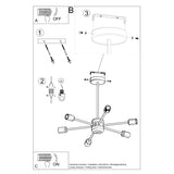 Sollux Lighting Lango Steel Chandelier with 6 E27 Lights – Modern Design Ceiling Light, Black