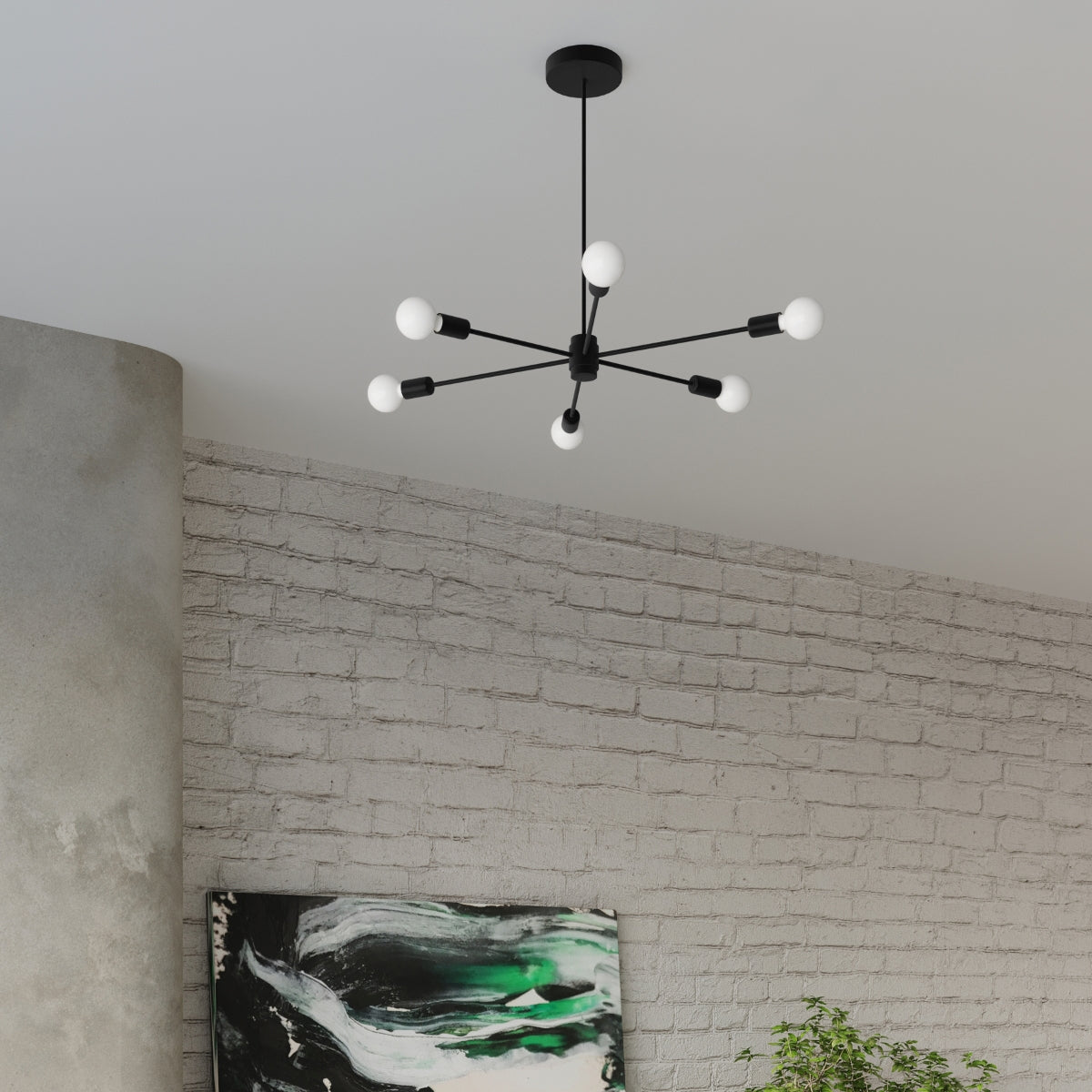 Sollux Lighting Lango Steel Chandelier with 6 E27 Lights – Modern Design Ceiling Light, Black