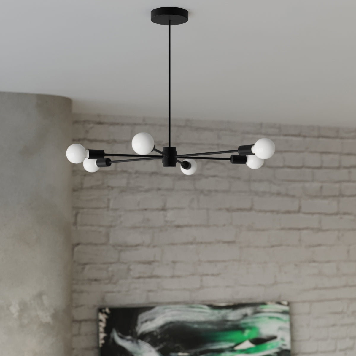 Sollux Lighting Lango Steel Chandelier with 6 E27 Lights – Modern Design Ceiling Light, Black