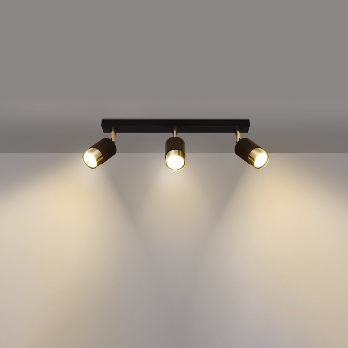 Sollux Nero Ceiling Lamp in Black and Gold Steel, GU10 Fitting – Modern Three-Light Ceiling Light