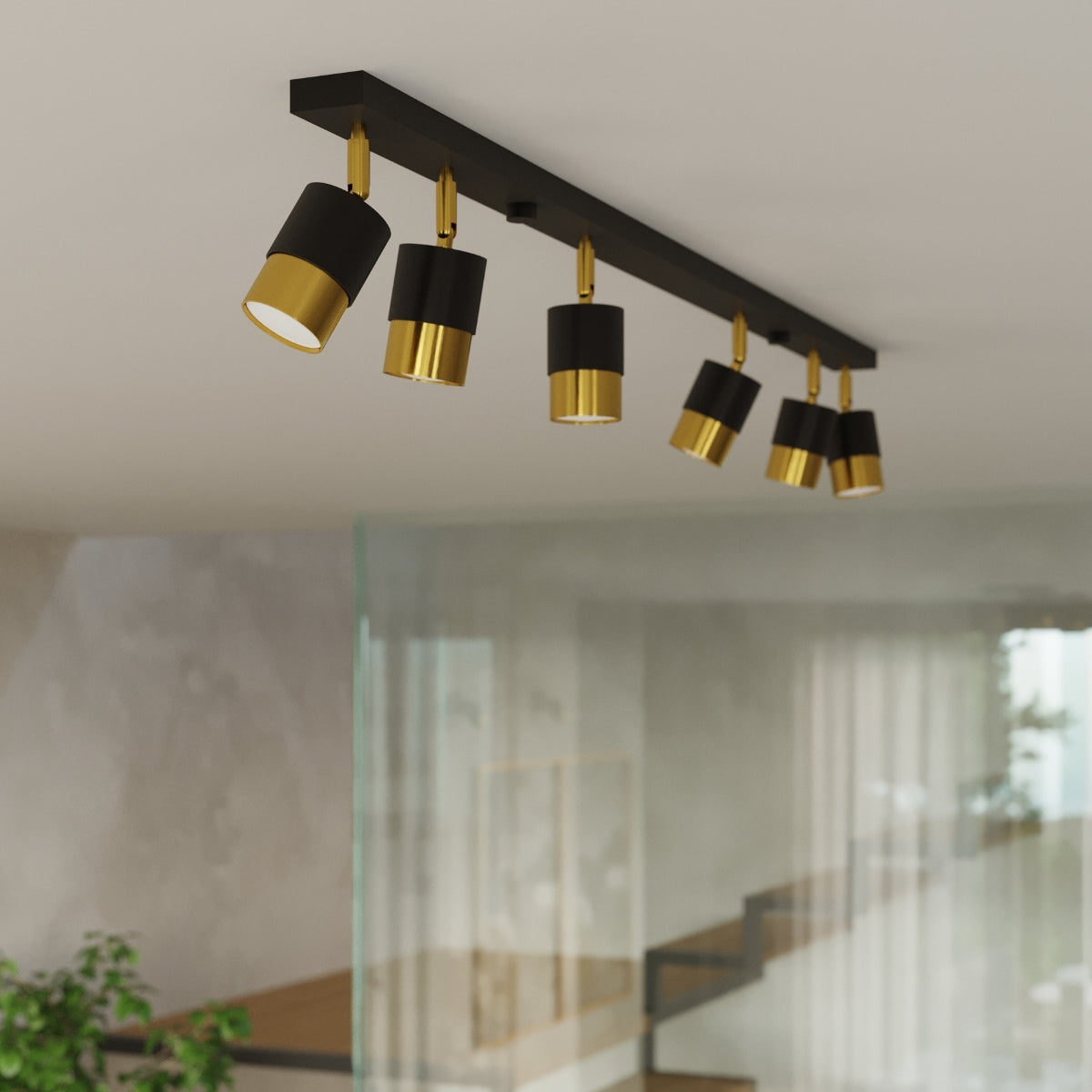 Sollux Nero Ceiling Lamp in Black and Gold Steel, GU10 Fitting – Modern Three-Light Ceiling Light