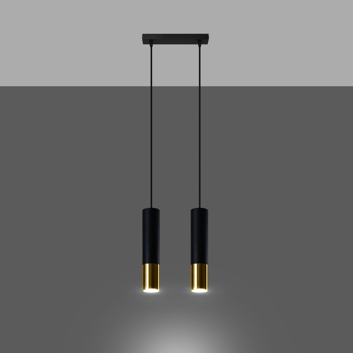 Sollux Loopez 2-Light Pendant Lamp in Black and Gold Steel, GU10 Fitting – Modern Ceiling Light