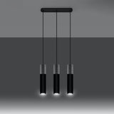 Sollux Borgio 3-Light Pendant Lamp in Black Steel and Grey Concrete, GU10 Fitting – Modern Ceiling Light