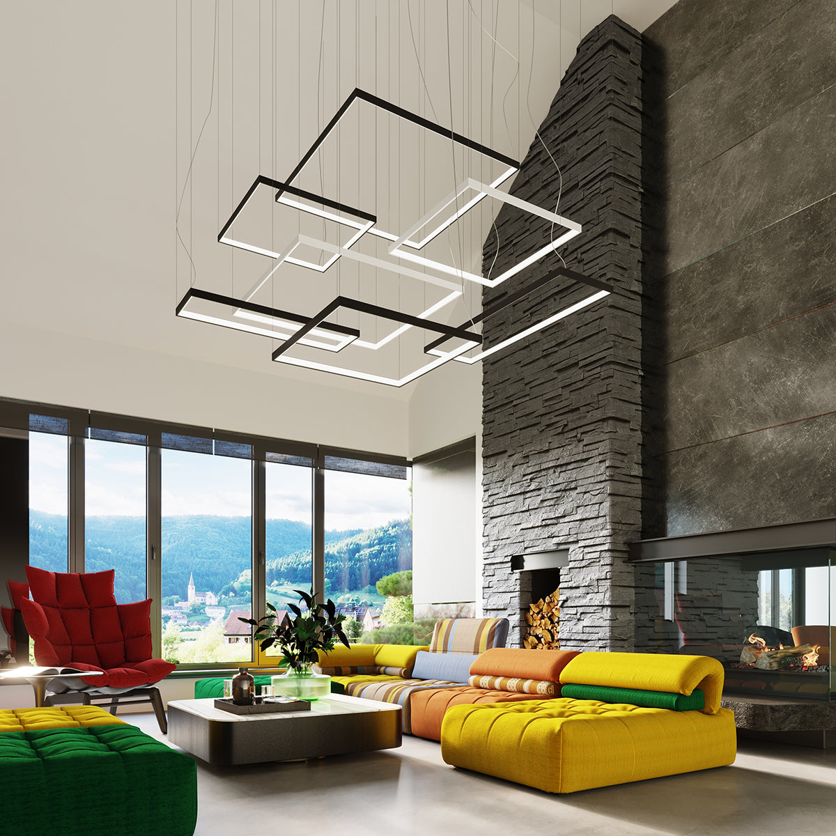 Nelya Modern LED Chandelier in Black Aluminium, 80cm – Neutral White 4000K, 5757lm