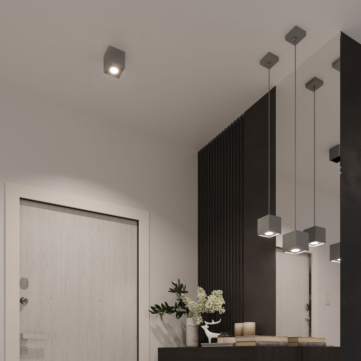 Sollux Lighting Quad Aluminium Pendant Lamp with GU10 Fitting – Modern Hanging Light, Grey