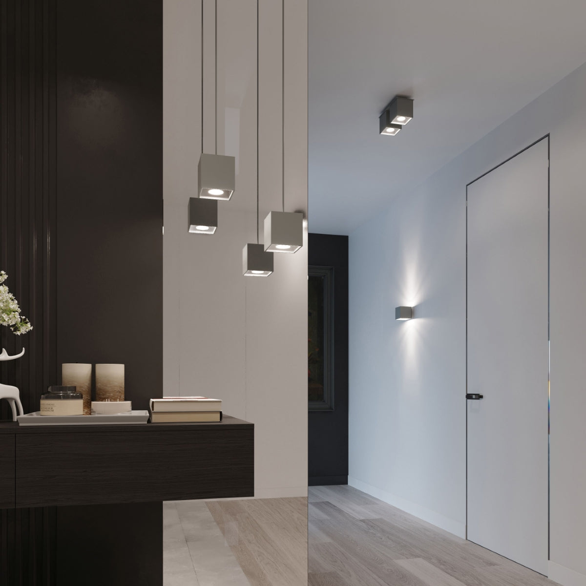 Sollux Lighting Quad Aluminium Pendant Lamp with GU10 Fitting – Modern Hanging Light, Grey