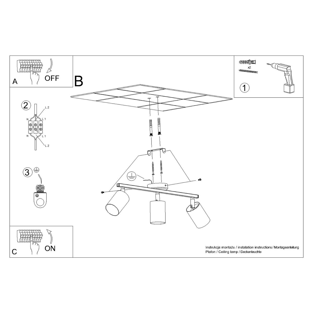 Sollux Lighting Lemmi Steel Ceiling Light with 3 GU10 Spots – Minimalist Design, White