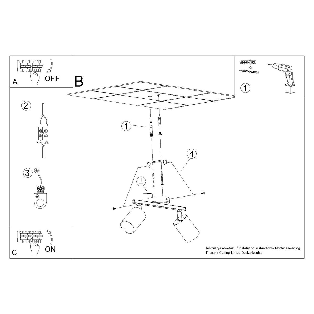 Sollux Lighting Lemmi Steel Ceiling Lamp with Two GU10 Fittings – Minimalist Design, White