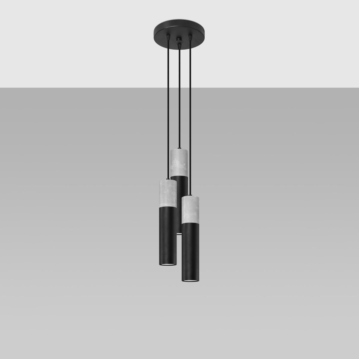 Sollux Lighting Borgio Pendant Lamp, Steel and Concrete with Three GU10 Fittings – Modern, Black and Grey