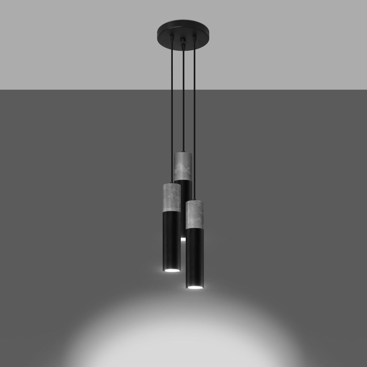 Sollux Lighting Borgio Pendant Lamp, Steel and Concrete with Three GU10 Fittings – Modern, Black and Grey