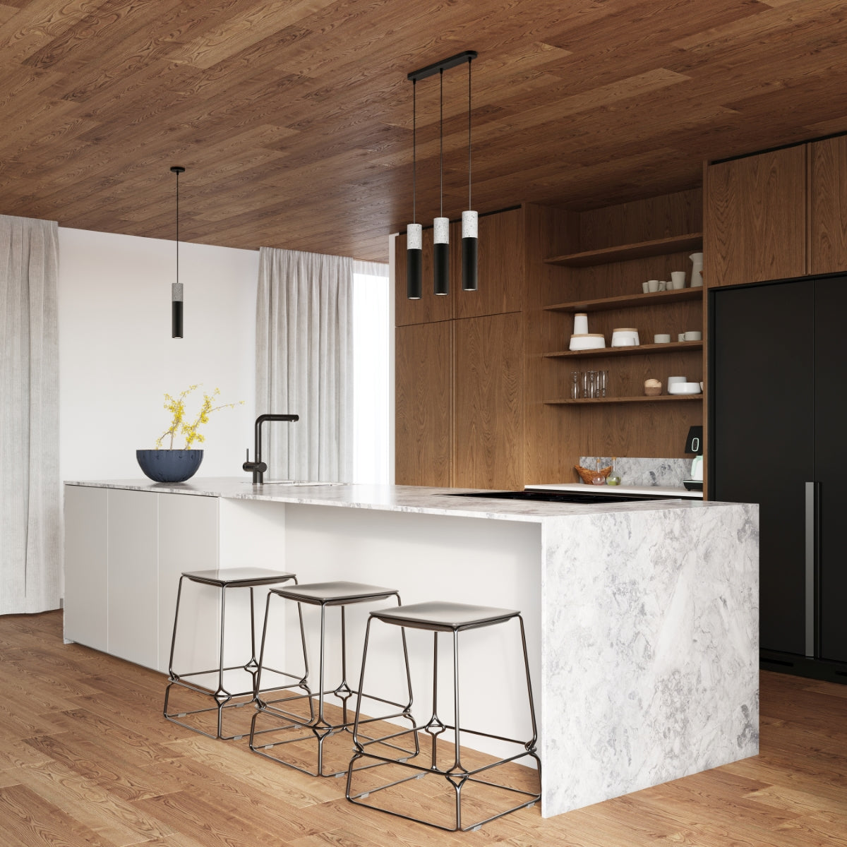 Sollux Lighting Borgio Pendant Lamp, Steel and Concrete with Three GU10 Fittings – Modern, Black and Grey
