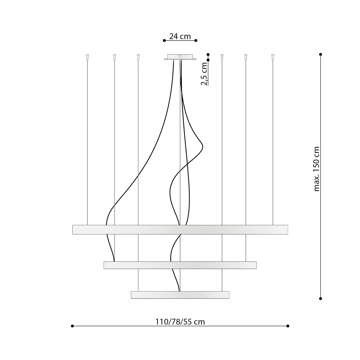 Rio Modern LED Chandelier in White Aluminium, 110cm – Warm White 3000K, 17210lm