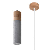 Zane Industrial Pendant Lamp in Concrete and Wood, GU10 – Grey and Natural Wood