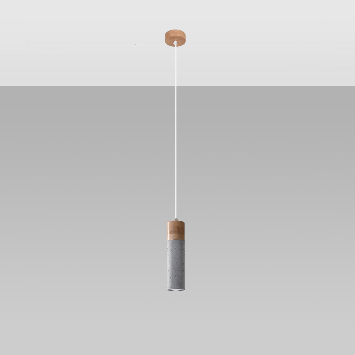 Zane Industrial Pendant Lamp in Concrete and Wood, GU10 – Grey and Natural Wood