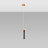 Zane Industrial Pendant Lamp in Concrete and Wood, GU10 – Grey and Natural Wood