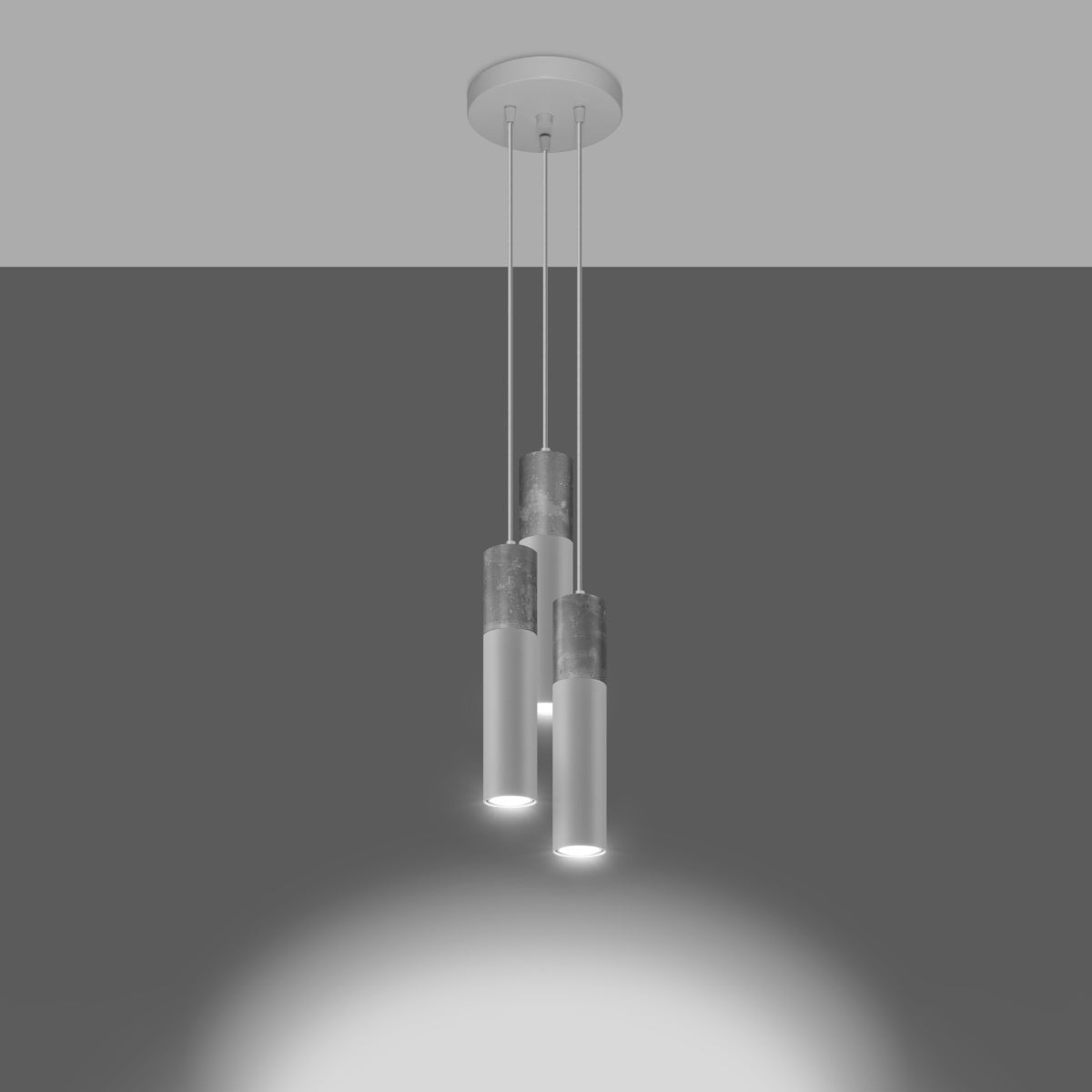 Sollux Lighting Borgio Steel and Concrete Pendant Light with 3 GU10 Spots – Modern Design, White and Grey