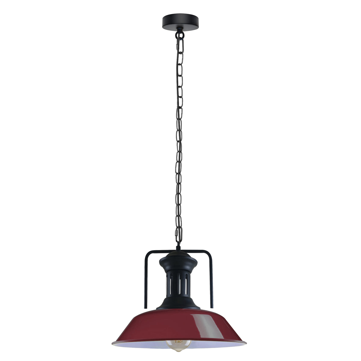 Vintage Industrial Burgundy Pendant Light with 36cm Bowl Metal Shade – Hanging Lamp for Kitchen & Dining