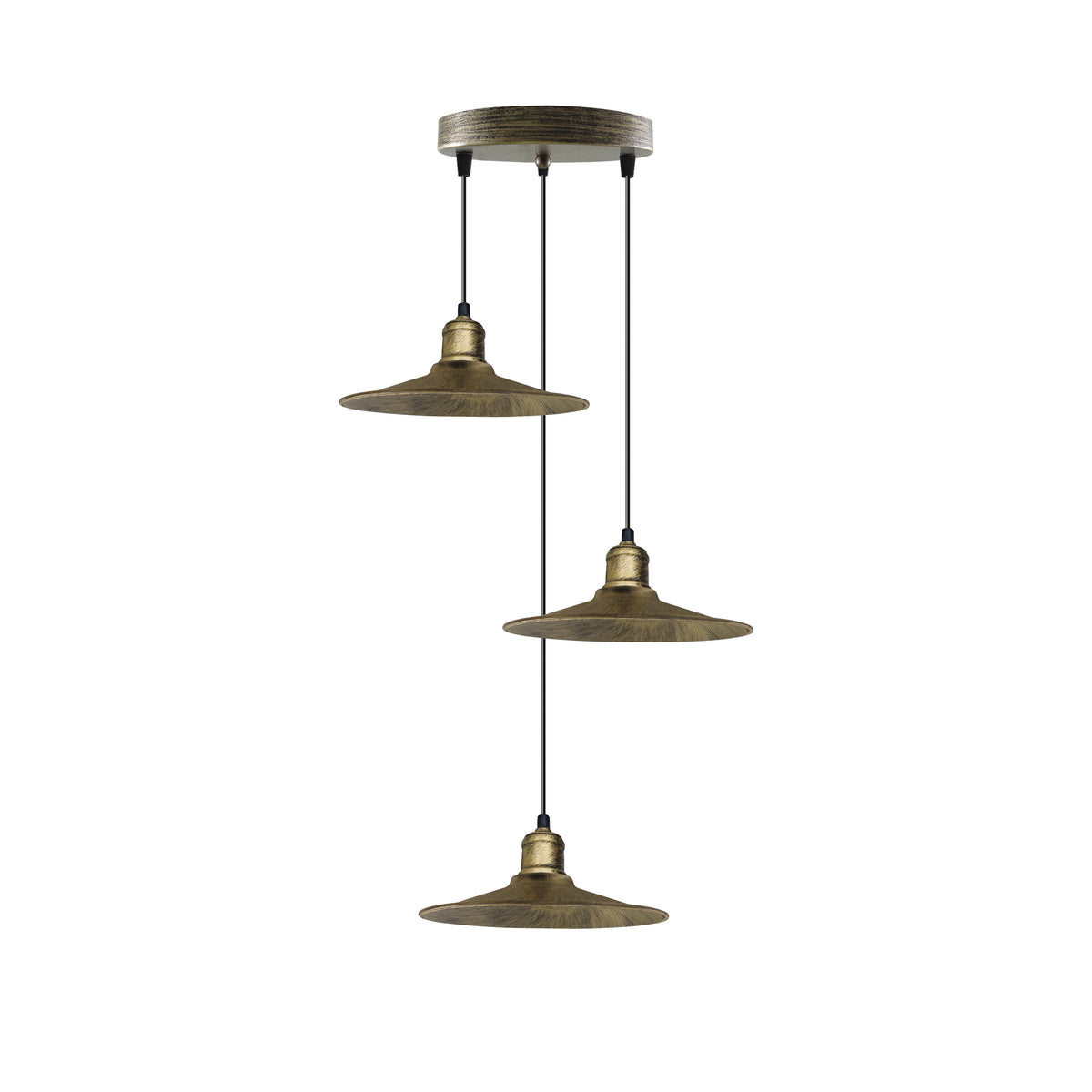 LEDSONE 4 Head Vintage Industrial Brushed Brass Ceiling Pendant Light with 22cm Shades – Dimmer Compatible