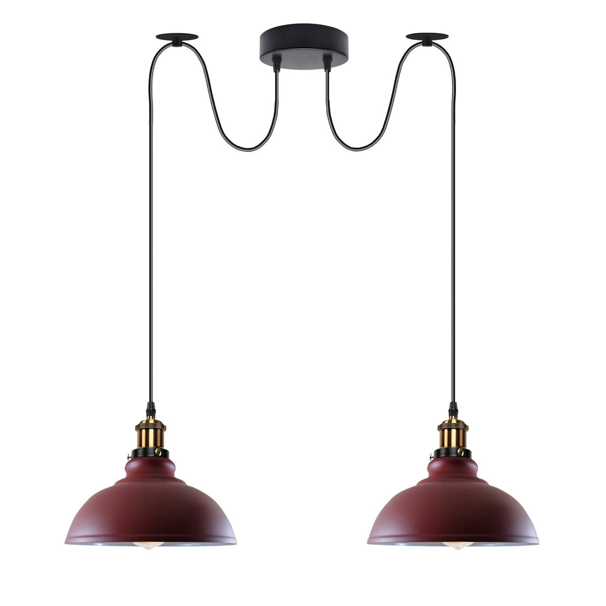 LEDSONE Burgundy Vintage 2 Way Ceiling Pendant Light with 29cm Metal Shades and E27 Base – Industrial Style
