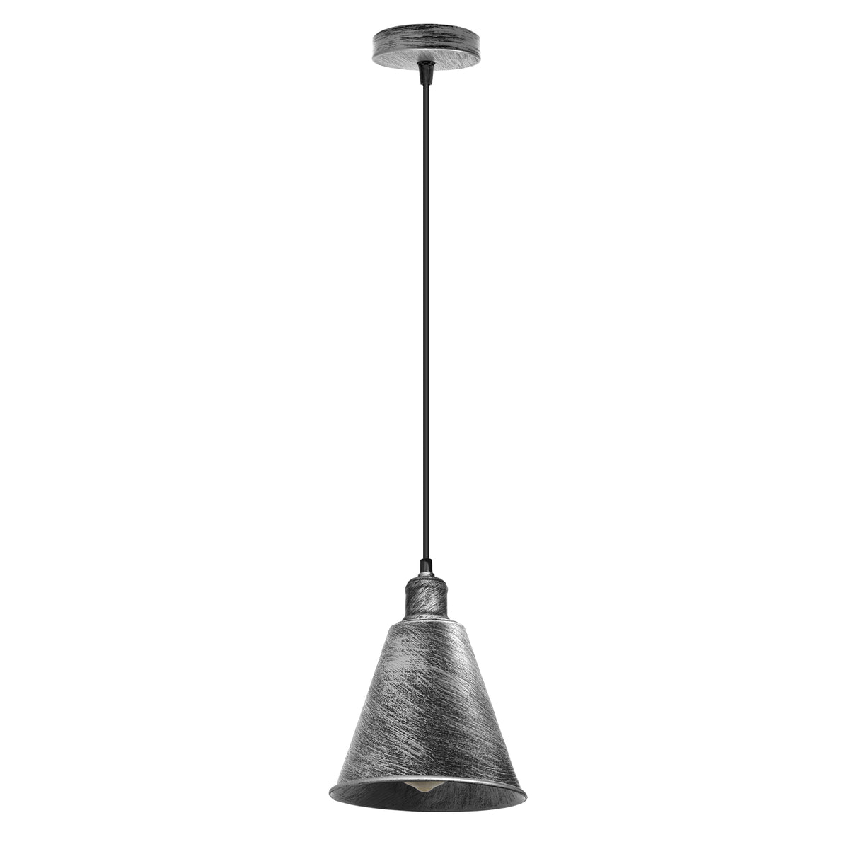 LEDSONE Modern Hanging Cone Pendant Light with E27 Base – Brushed Silver Metal Lampshade Ceiling Fixture