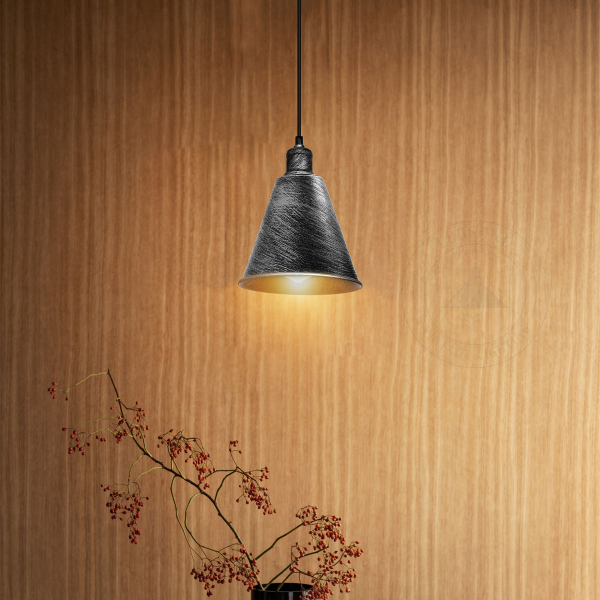 LEDSONE Modern Hanging Cone Pendant Light with E27 Base – Brushed Silver Metal Lampshade Ceiling Fixture
