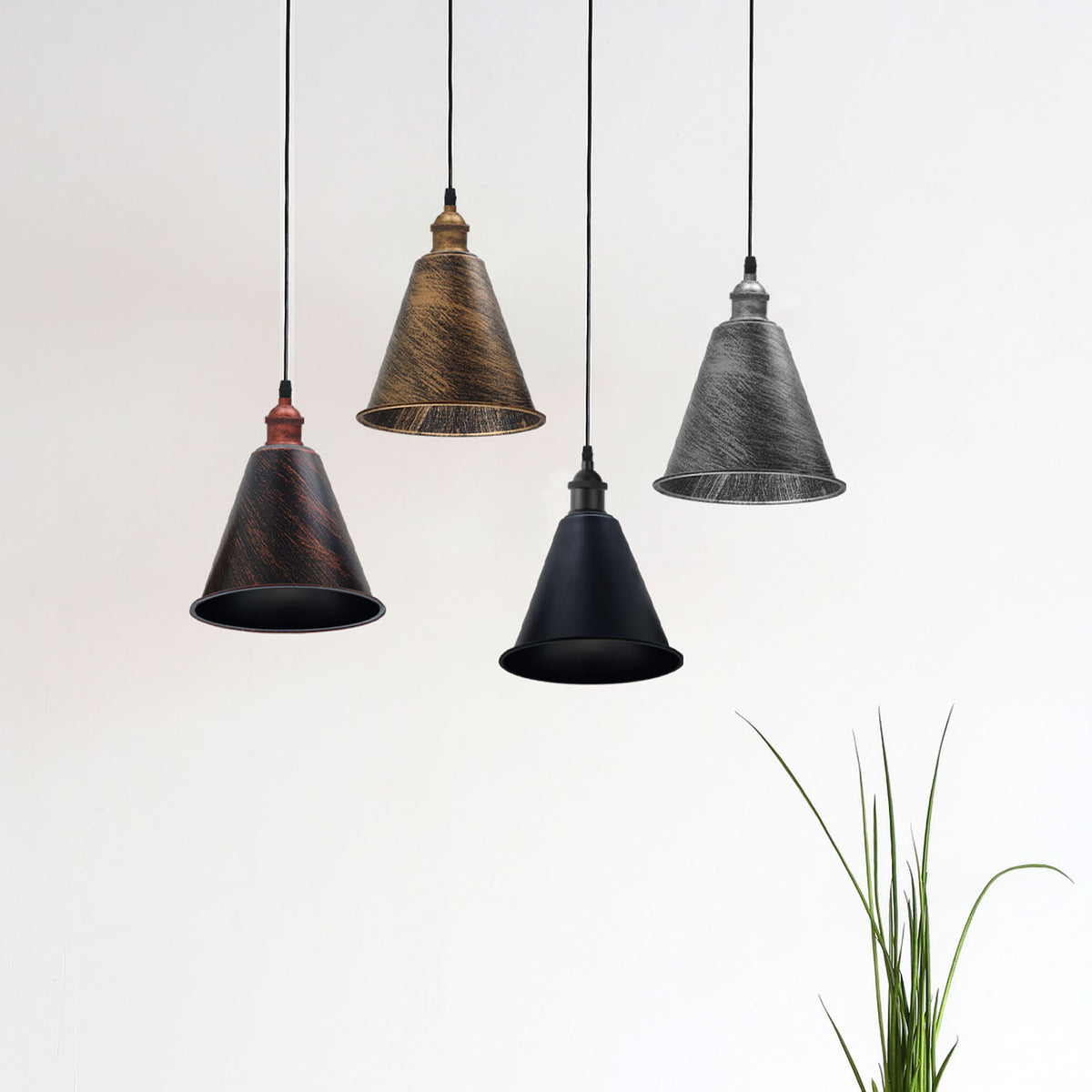 LEDSONE 3 Pack Vintage Brushed Silver Cone Lampshades, 18cm – Retro Industrial Metal Pendant Shades