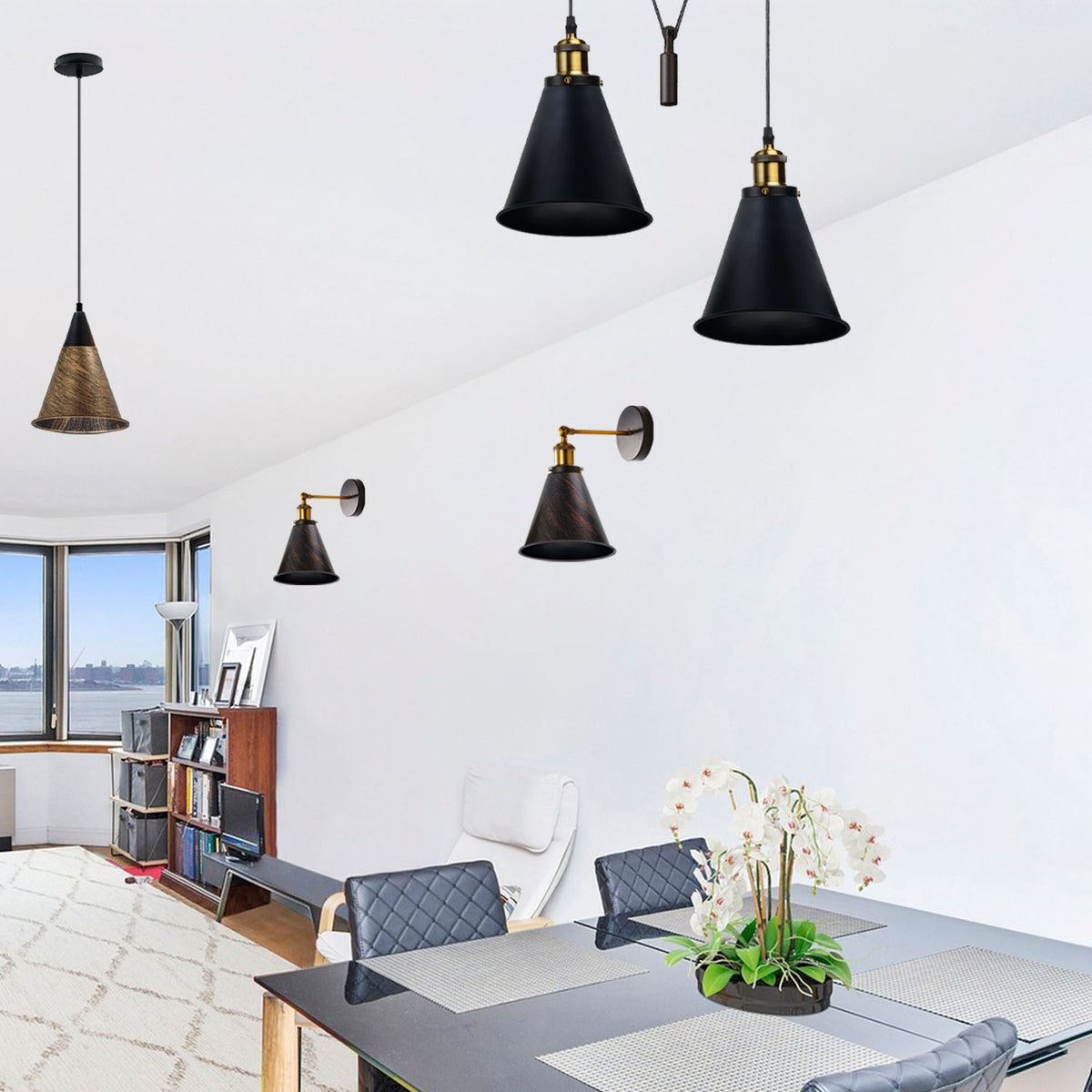LEDSONE 3 Pack Vintage Brushed Silver Cone Lampshades, 18cm – Retro Industrial Metal Pendant Shades