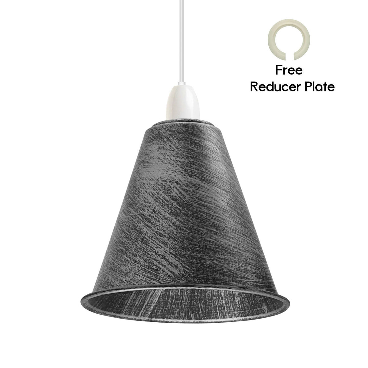 LEDSONE 3 Pack Vintage Brushed Silver Cone Lampshades, 18cm – Retro Industrial Metal Pendant Shades