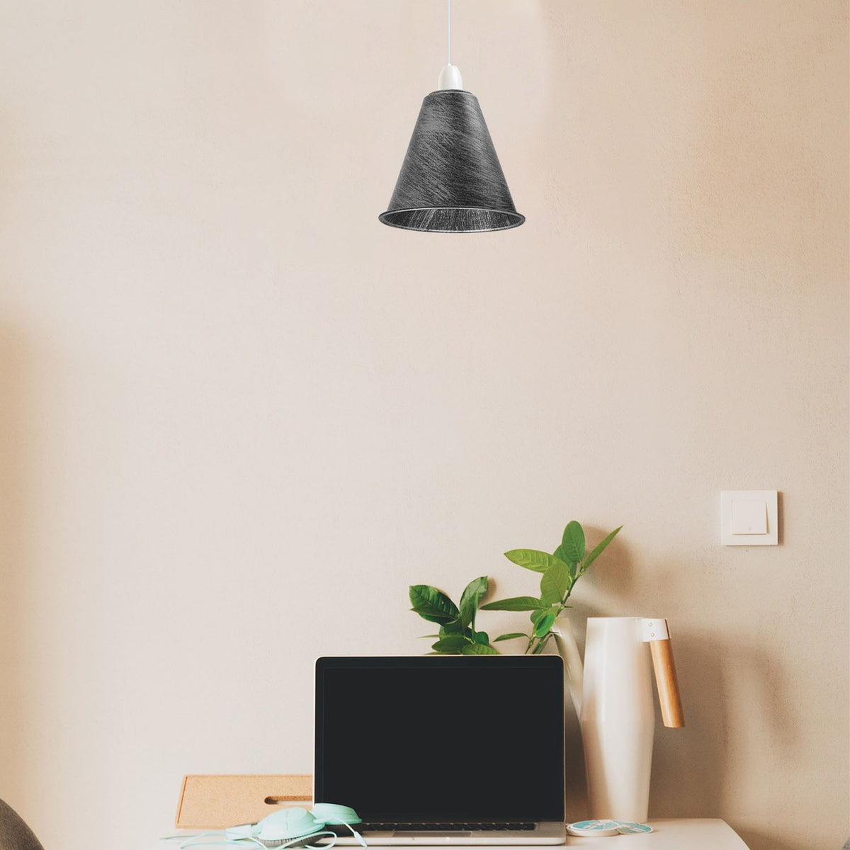LEDSONE 3 Pack Vintage Brushed Silver Cone Lampshades, 18cm – Retro Industrial Metal Pendant Shades